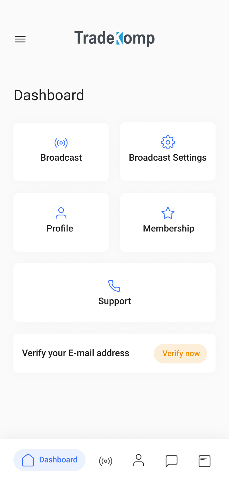 TradeKomp app dashboard